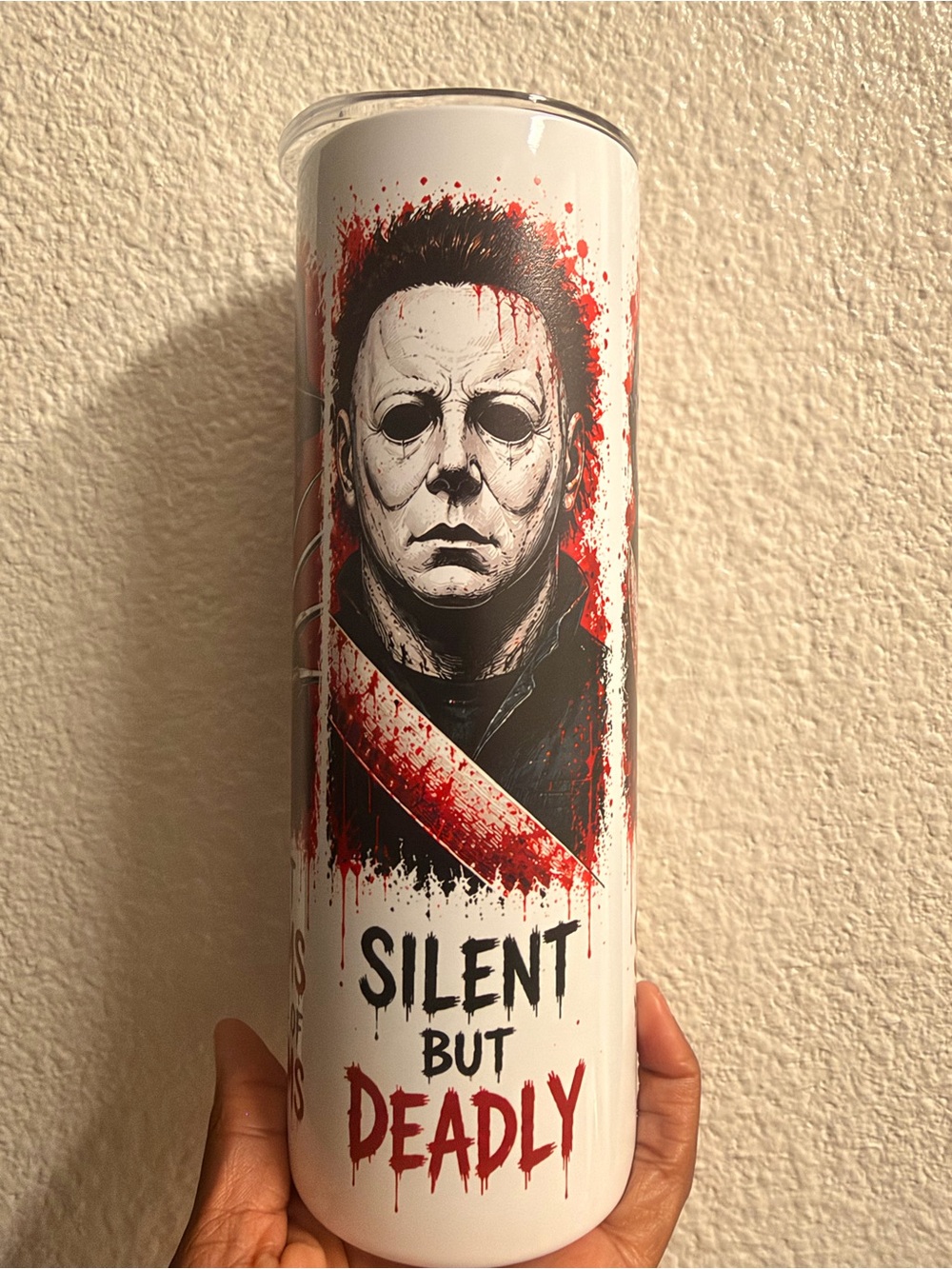 Horror Graphic Stainless Tumbler - White with Red & Black